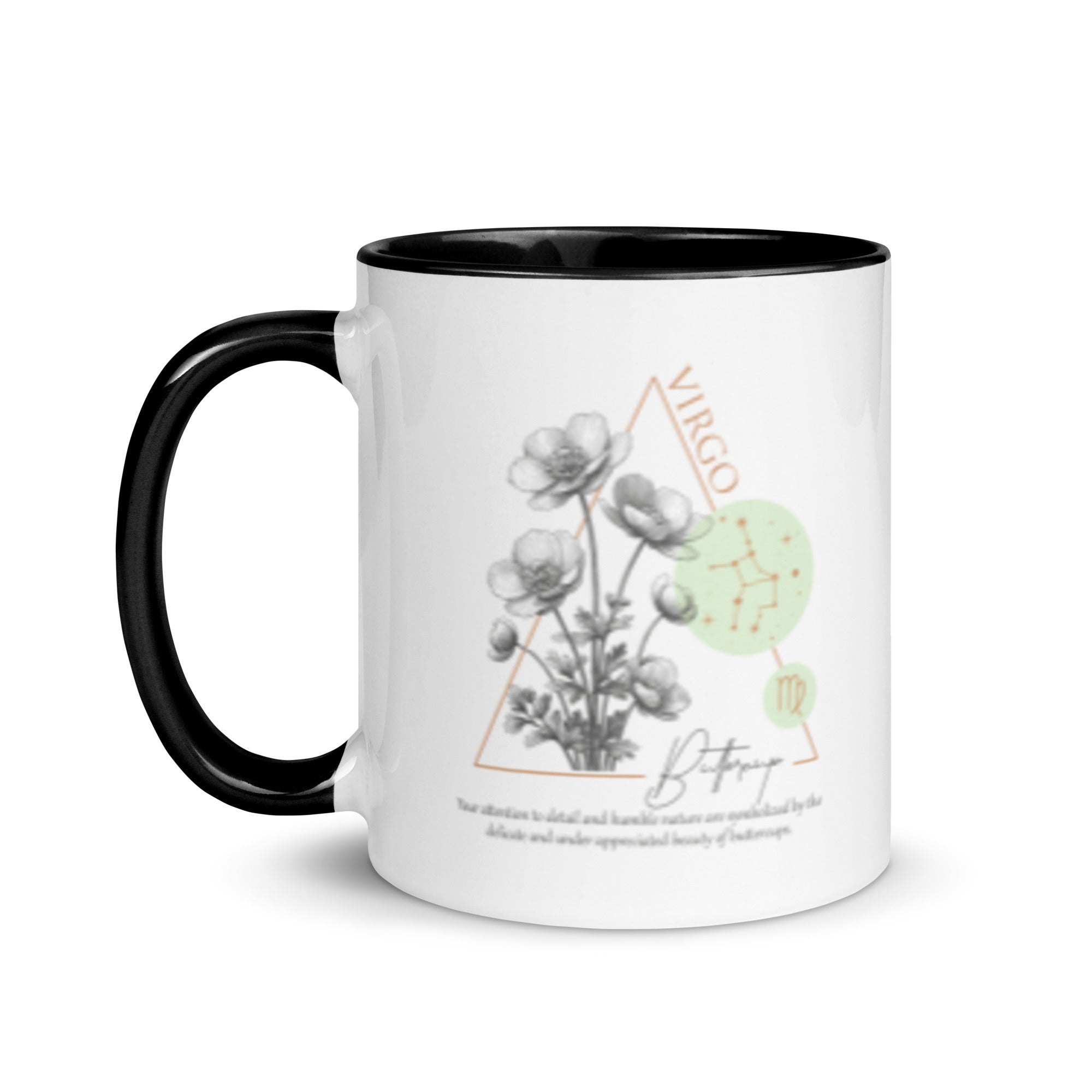 Virgo Zodiac Buttercup Birth Flower 11 oz Mug with Black Handle - https://ascensionemporium.net 