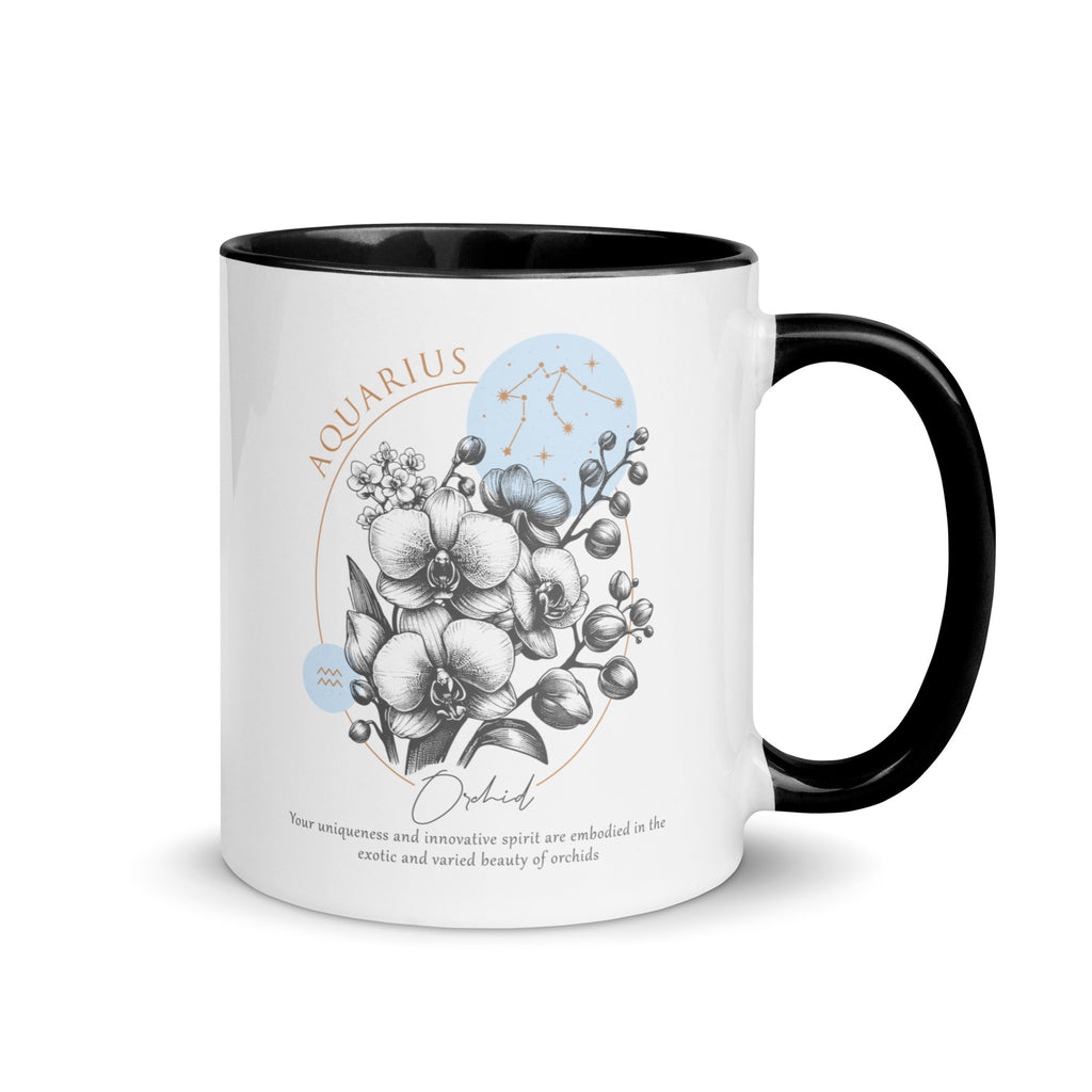 Aquarius Zodiac Orchid Birth Flower 11 oz Mug with Black Handle - https://ascensionemporium.net 