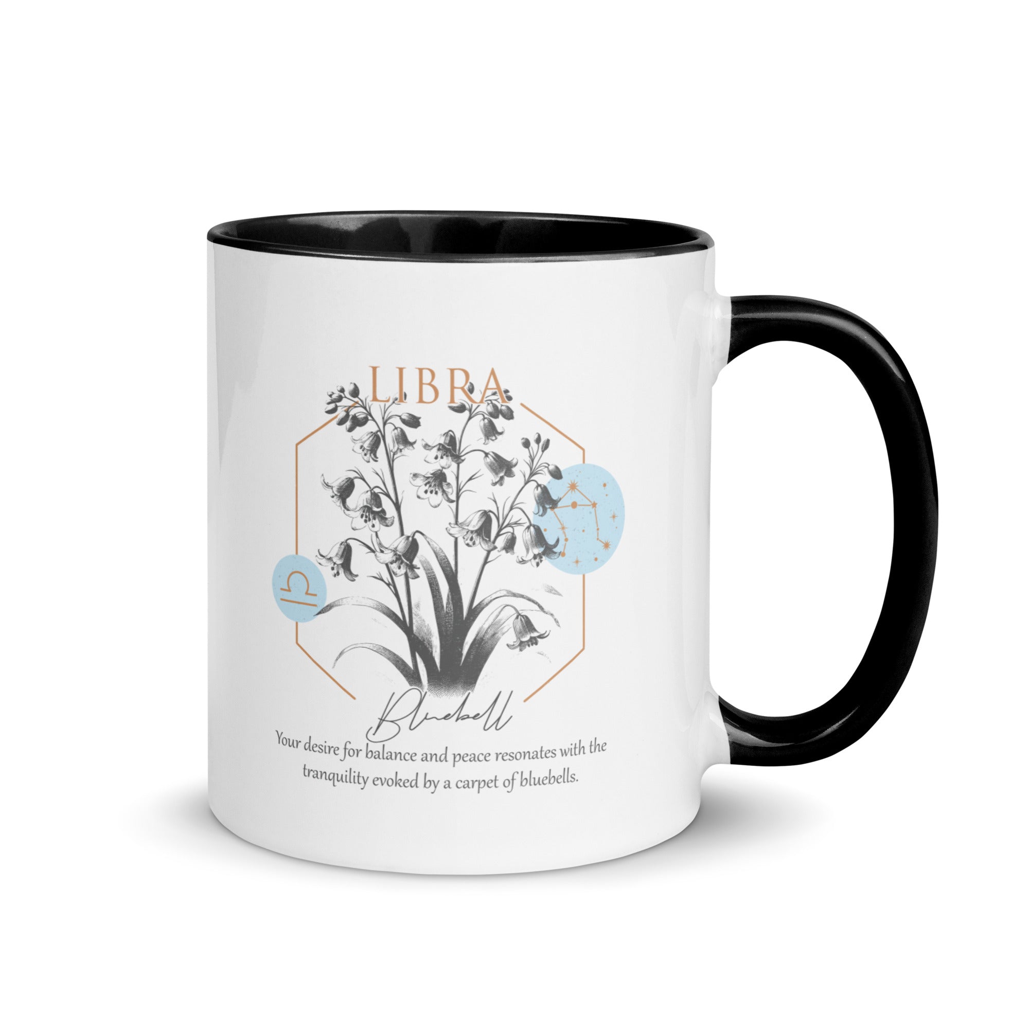 Libra Zodiac Bluebell Birth Flower 11 oz Mug with Black Handle - https://ascensionemporium.net 