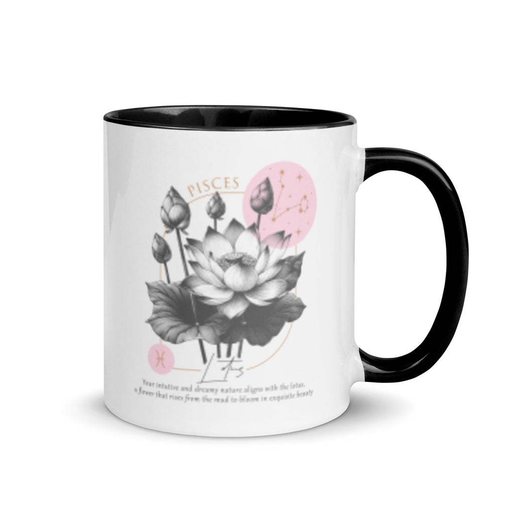 Pisces Zodiac Lotus Birth Flower 11 oz Mug with Black Handle - https://ascensionemporium.net 