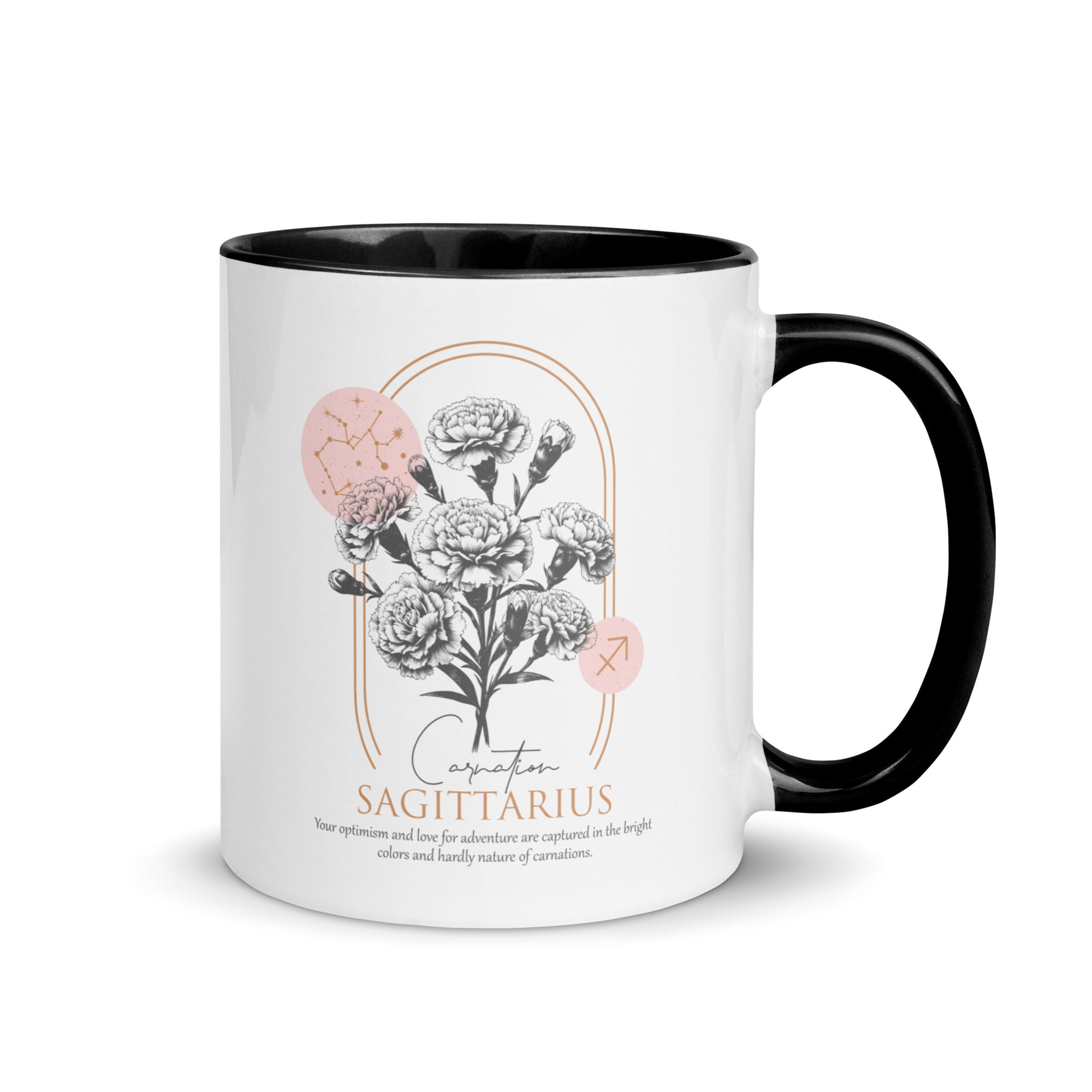 Sagittarius Zodiac Carnation Birth Flower 11 oz Mug with Black Handle - https://ascensionemporium.net 