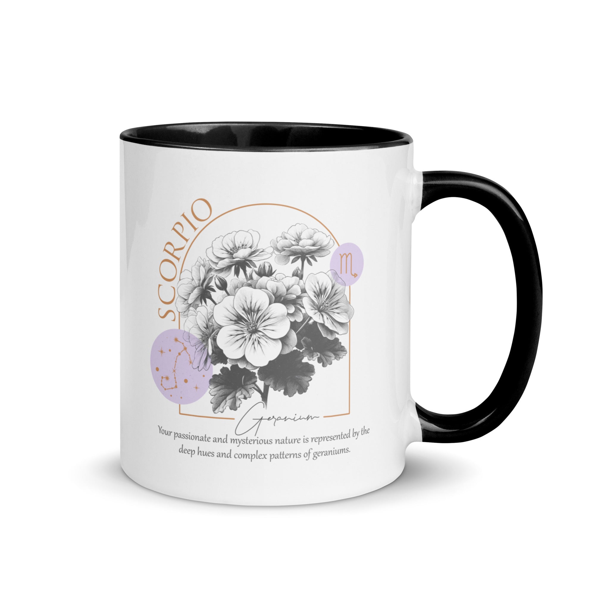 Scorpio Zodiac Geranium Birth Flower 11 oz Mug with Black Handle - https://ascensionemporium.net 