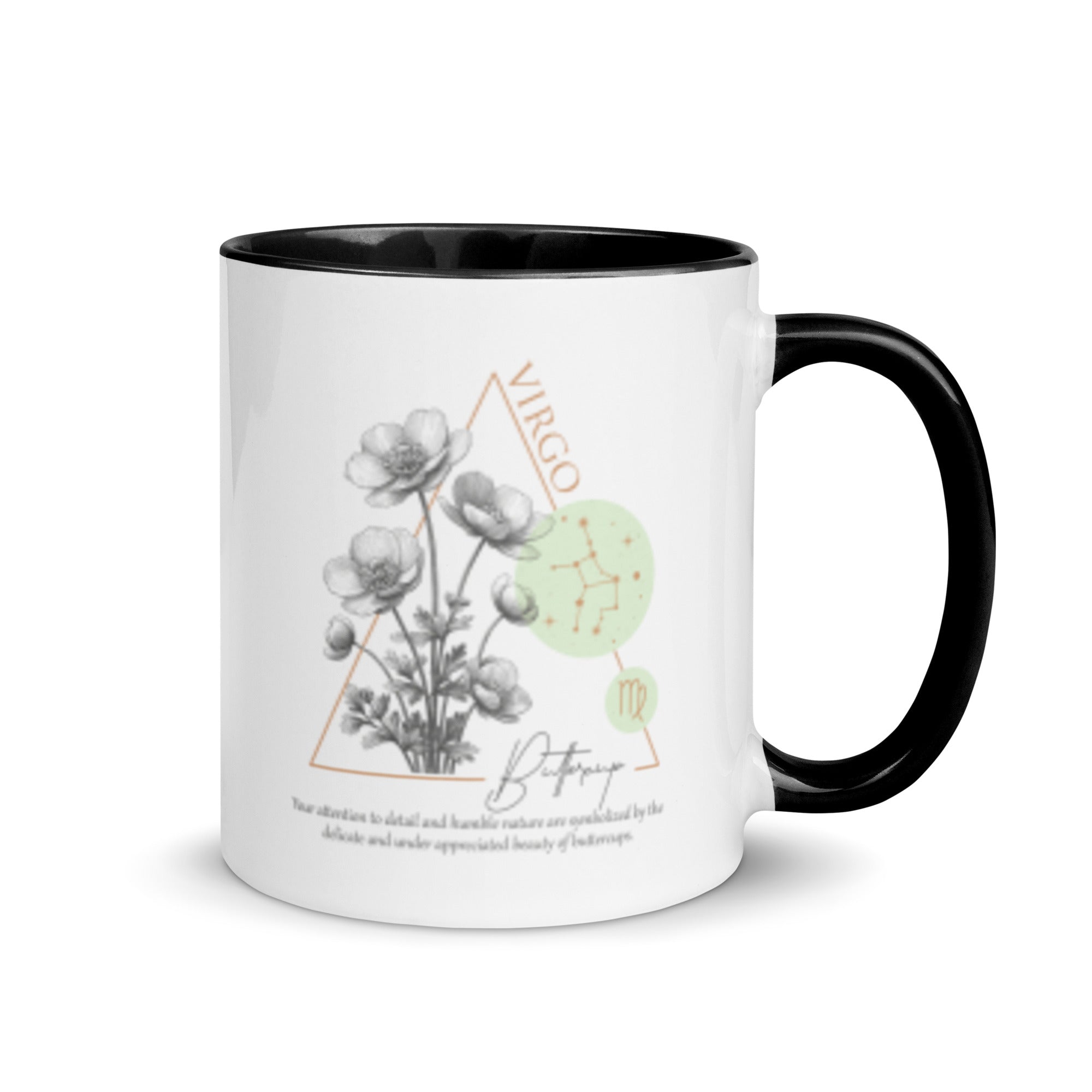Virgo Zodiac Buttercup Birth Flower 11 oz Mug with Black Handle - https://ascensionemporium.net 
