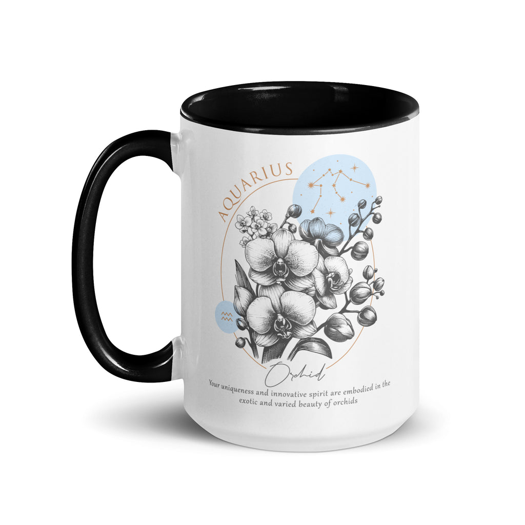 Aquarius Zodiac Orchid Birth Flower 15 oz Mug with Black Handle - https://ascensionemporium.net 