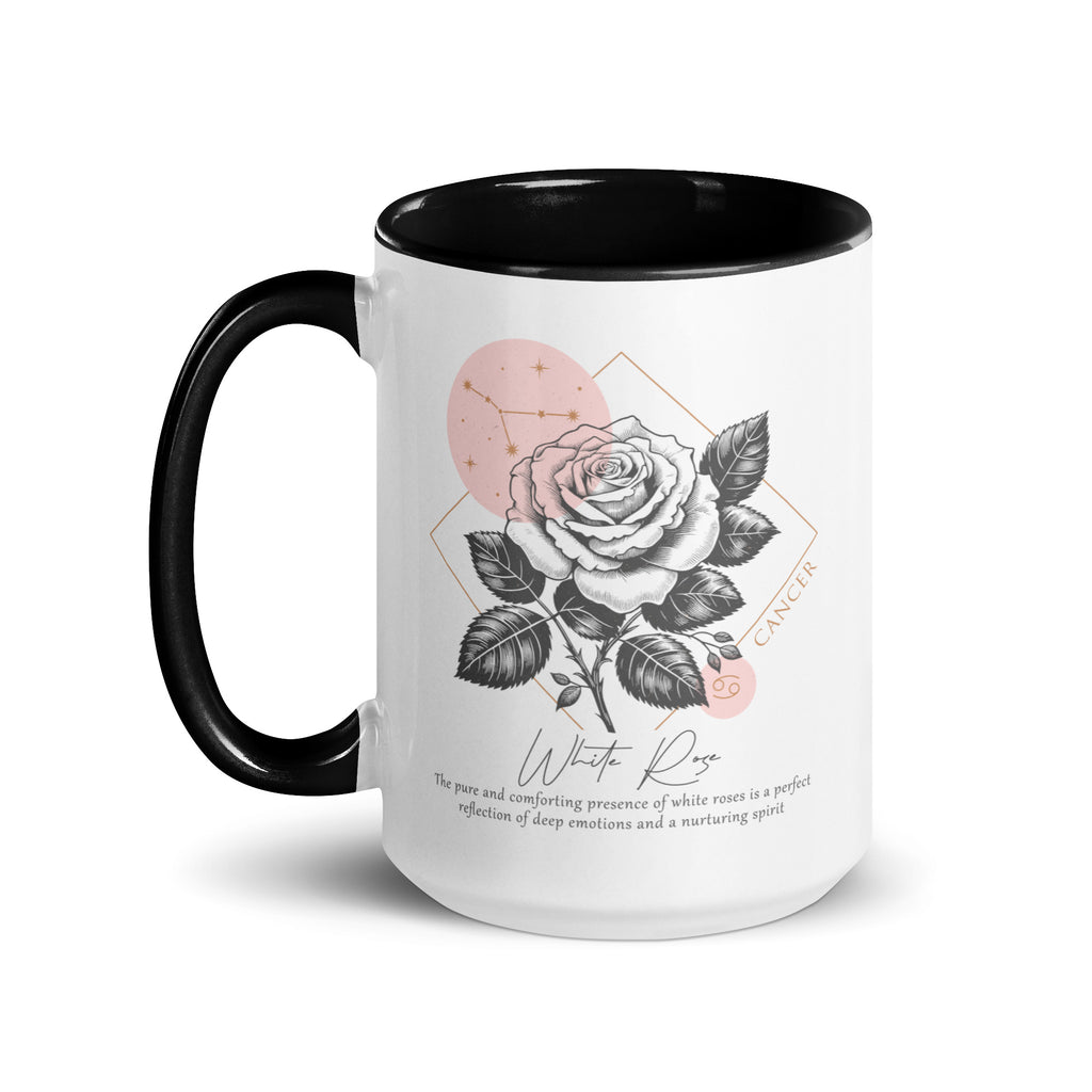 Cancer Zodiac White Rose Birth Flower 15 oz Mug with Black Handle - https://ascensionemporium.net 