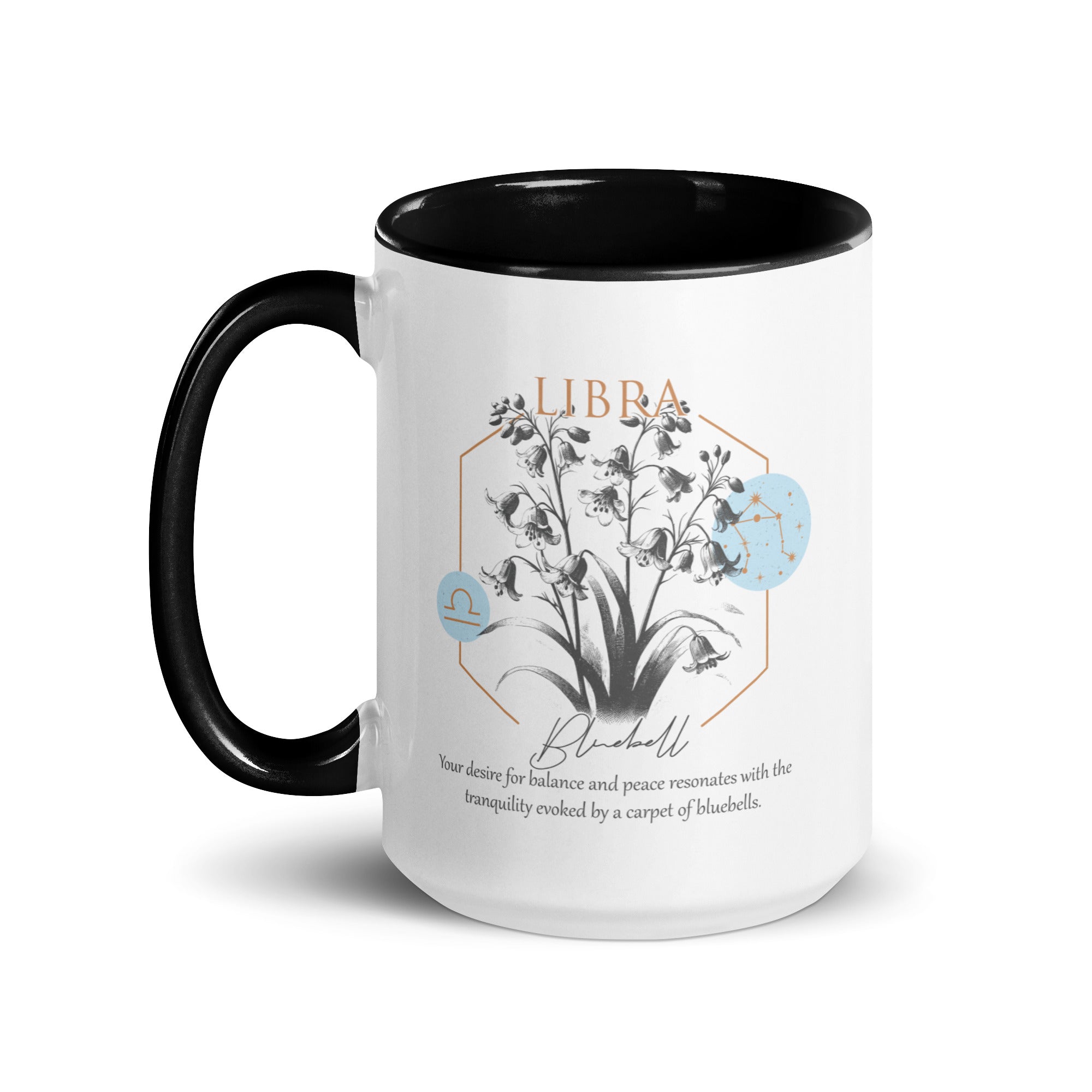 Libra Zodiac Bluebell Birth Flower 15 oz Mug with Black Handle - https://ascensionemporium.net 