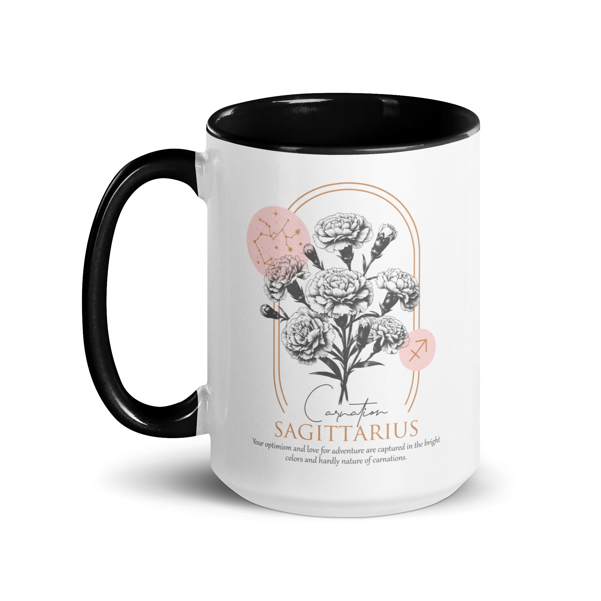 Sagittarius Zodiac Carnation Birth Flower 15 oz Mug with Black Handle - https://ascensionemporium.net 