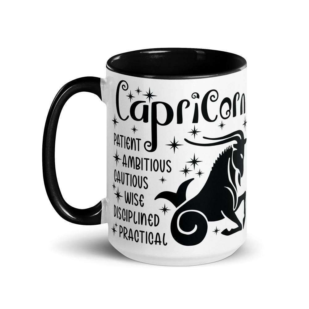 Capricorn Zodiac Positive Traits 15 oz Mug with Black Handle - https://ascensionemporium.net