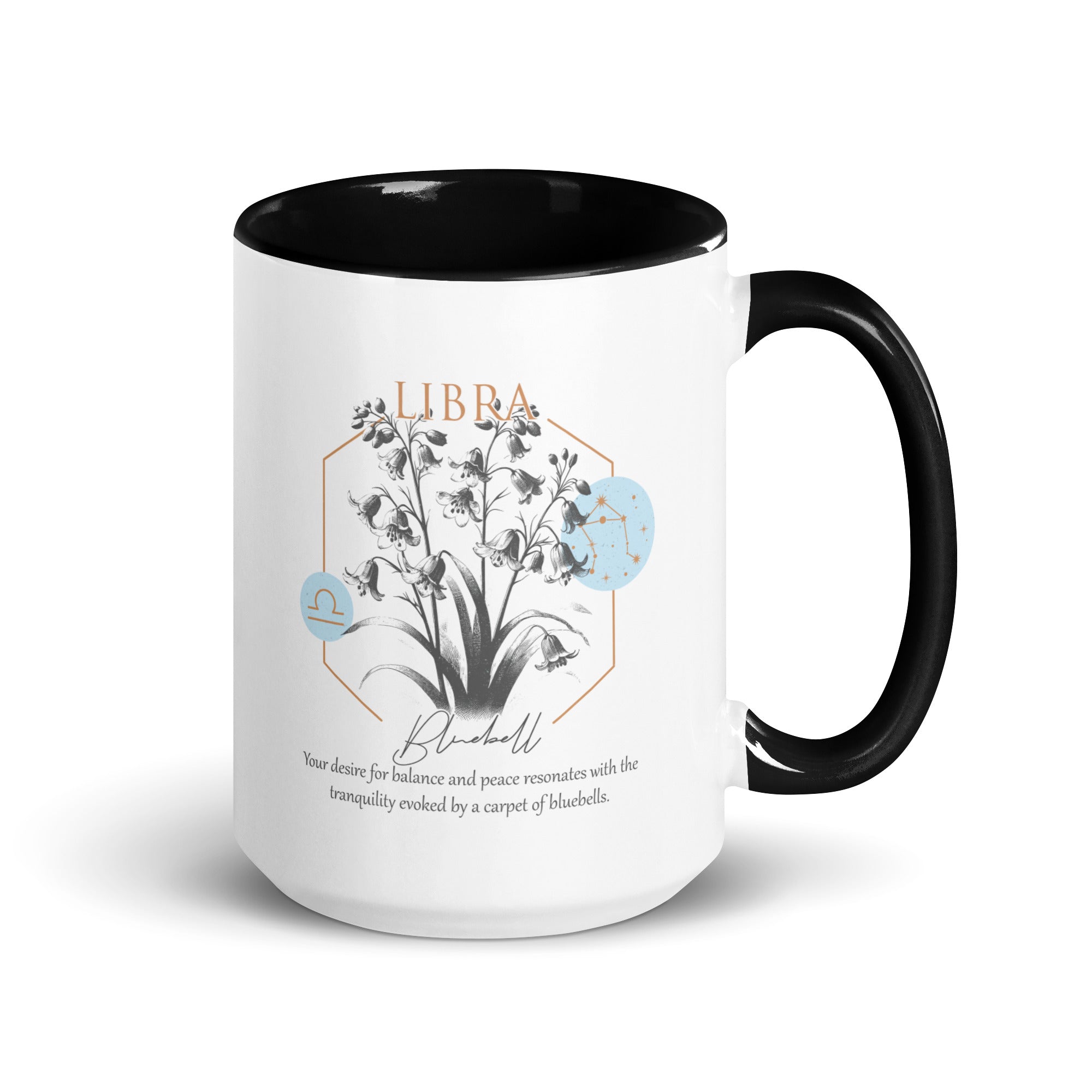 Libra Zodiac Bluebell Birth Flower 15 oz Mug with Black Handle - https://ascensionemporium.net 