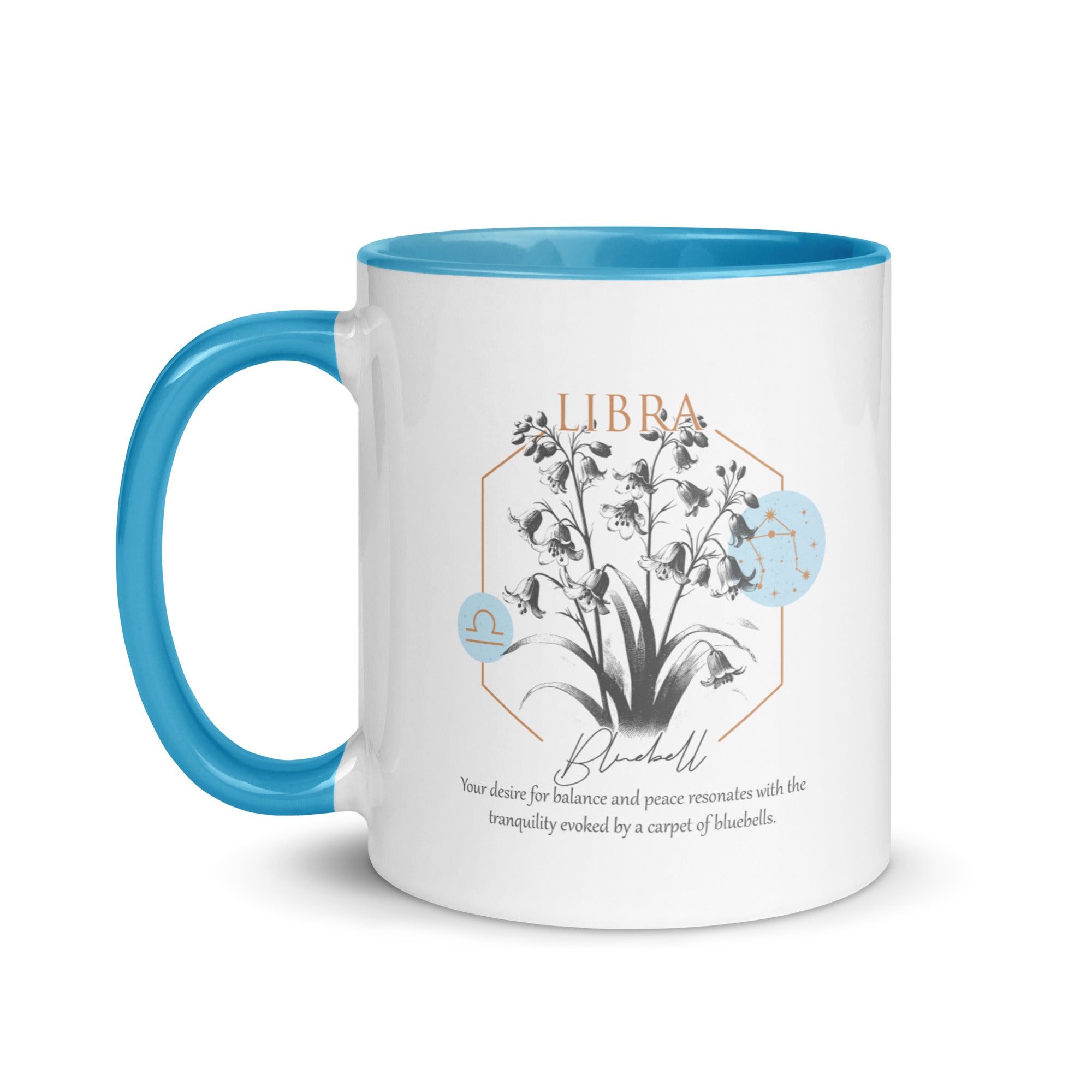 Libra Zodiac Bluebell Birth Flower 11 oz Mug with Blue Handle - https://ascensionemporium.net 