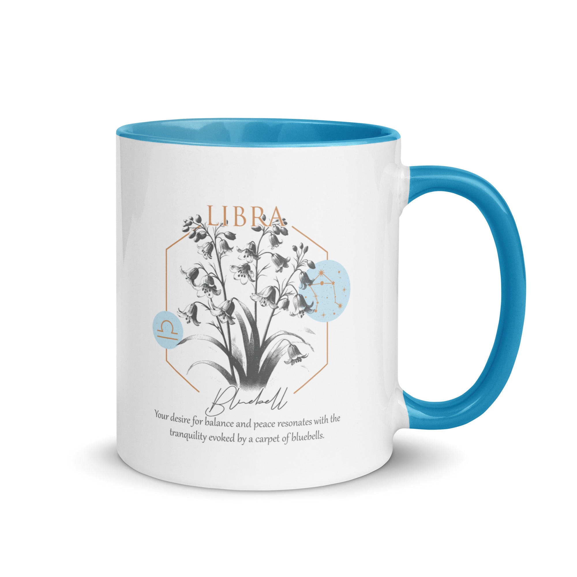Libra Zodiac Bluebell Birth Flower 11 oz Mug with Blue Handle - https://ascensionemporium.net 