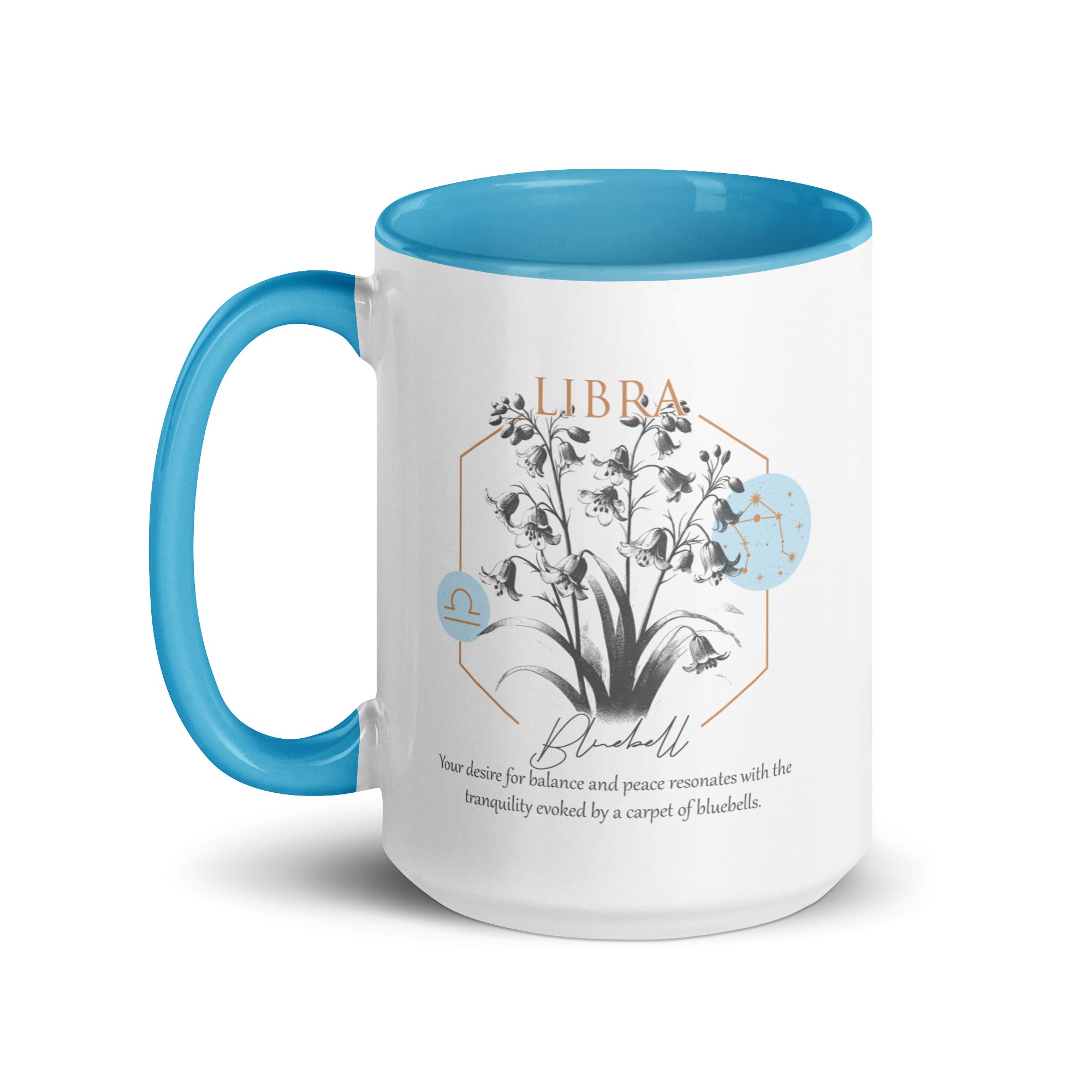 Libra Zodiac Bluebell Birth Flower 15 oz Mug with Blue Handle - https://ascensionemporium.net 
