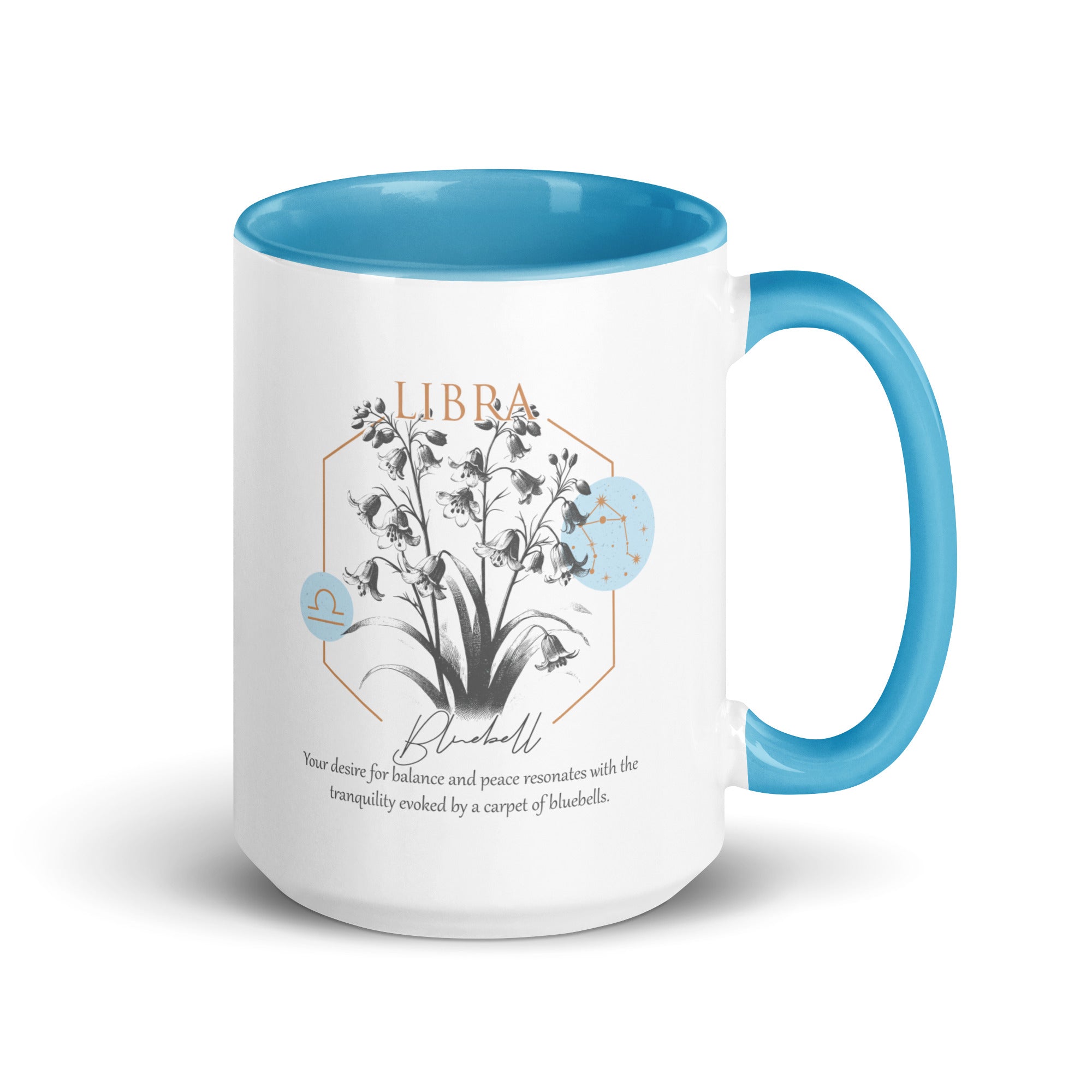Libra Zodiac Bluebell Birth Flower 15 oz Mug with Blue Handle - https://ascensionemporium.net 