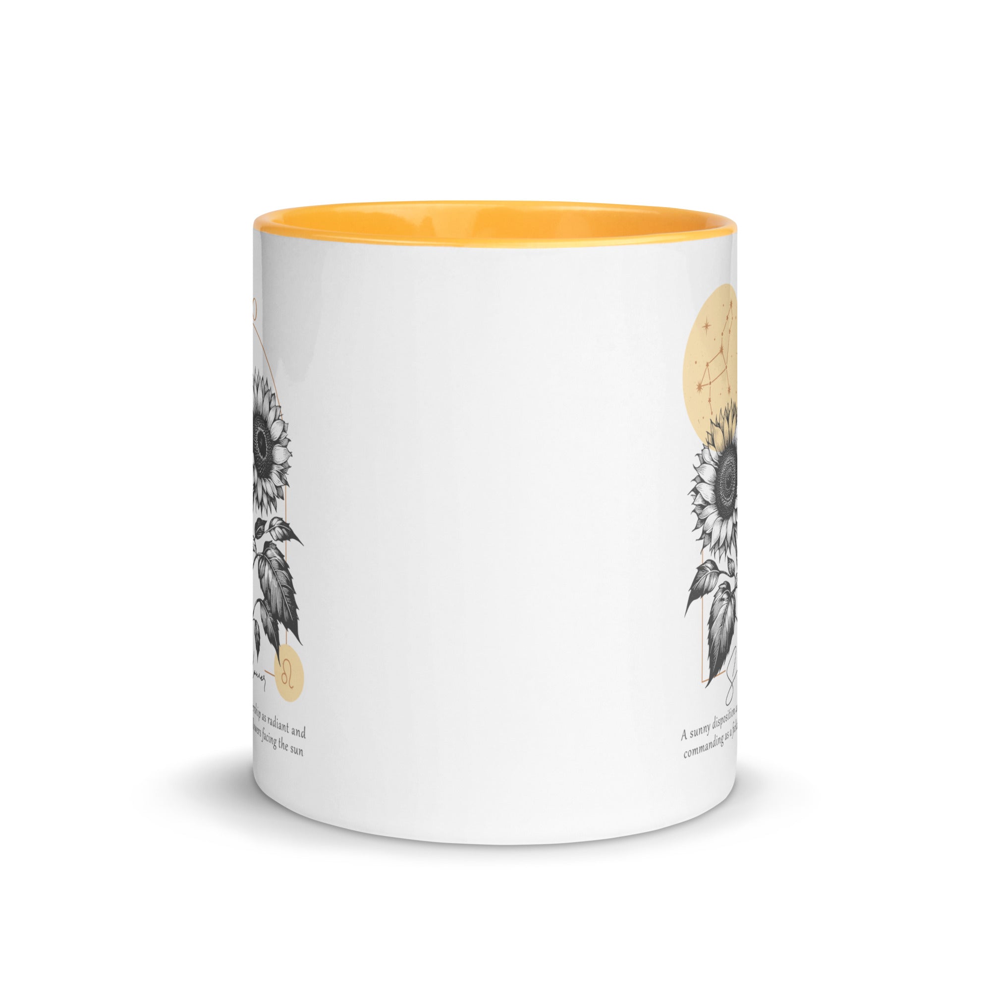 Leo Zodiac Sunflower Birth Flower 11 oz Mug with Golden Yellow Handle - https://ascensionemporium.net 