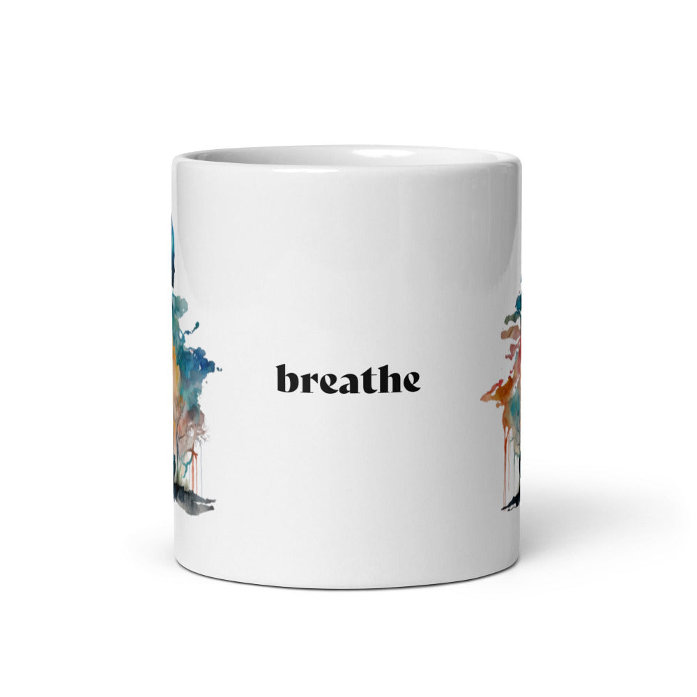 Breathe Yoga Meditation Mug - Watercolor Clouds