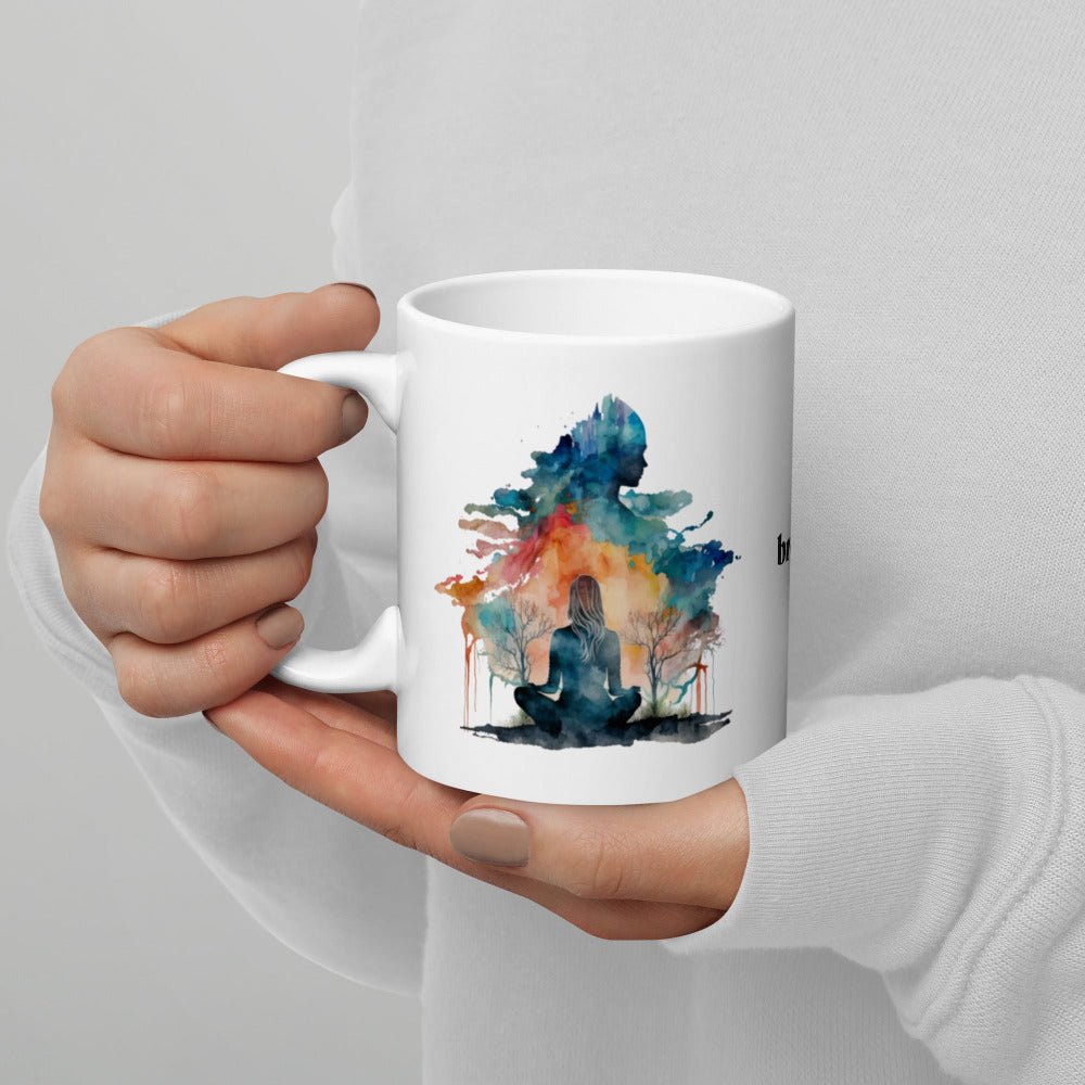 Breathe Yoga Meditation Mug - Watercolor Clouds - 11 oz