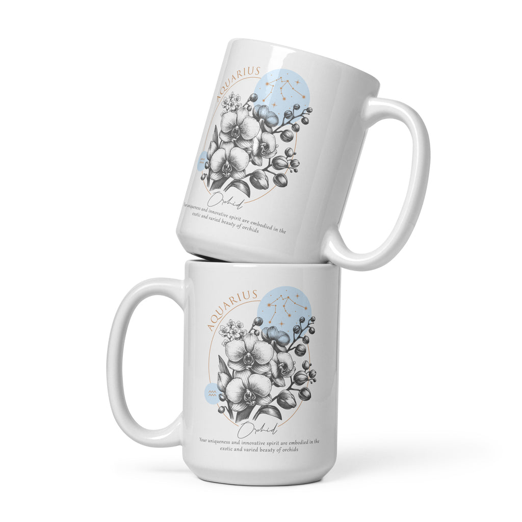 Aquarius Zodiac Orchid Birth Flower 15 oz Mug - https://ascensionemporium.net