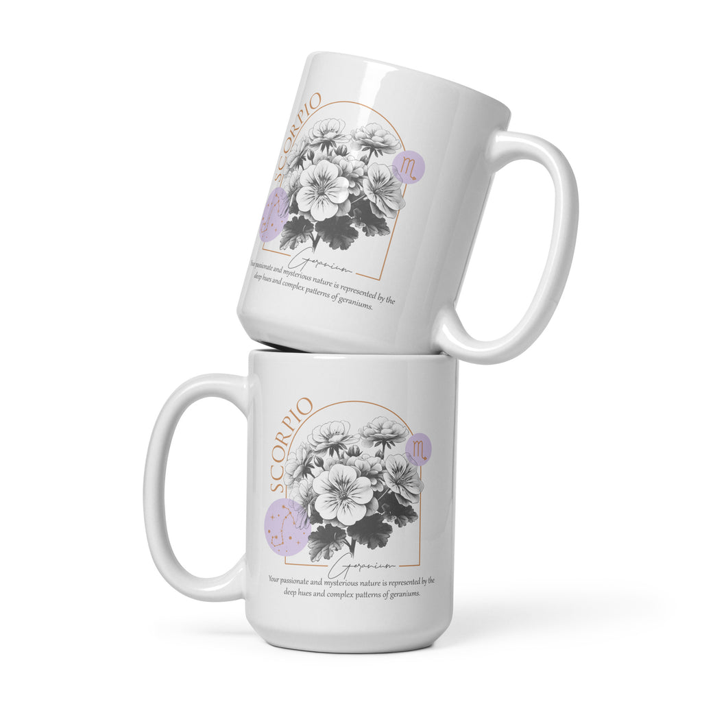 Scorpio Zodiac Geranium Birth Flower 15 oz Mug - https://ascensionemporium.net