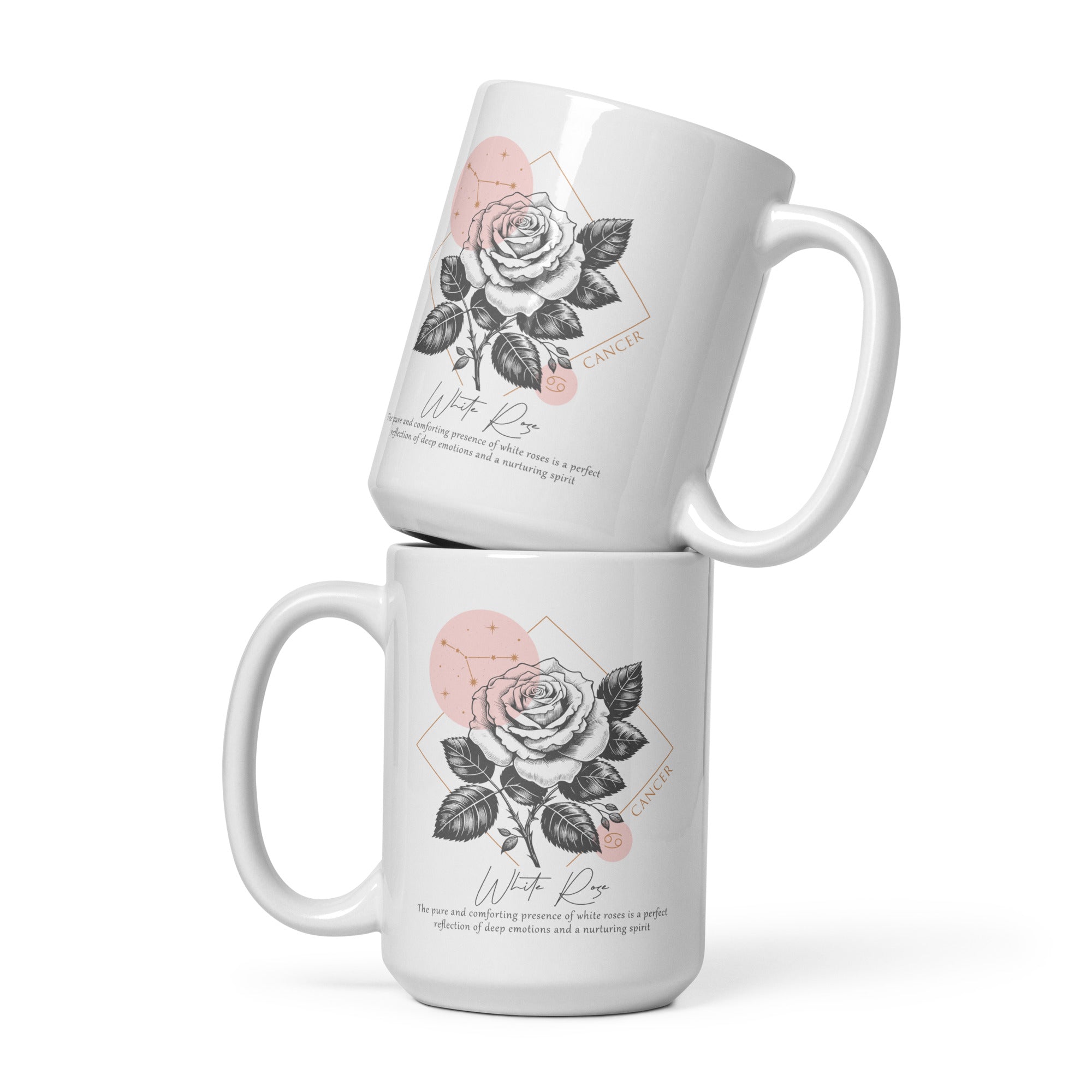 Cancer Zodiac White Rose Birth Flower 15 oz Mug - https://ascensionemporium.net