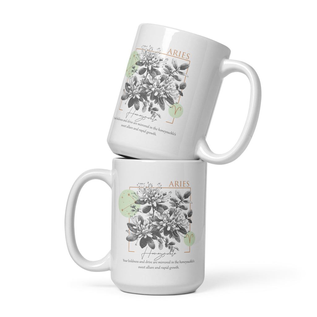 Aries Zodiac Honeysuckle Birth Flower 15 oz Mug - https://ascensionemporium.net