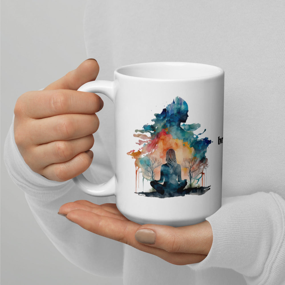 Breathe Yoga Meditation Mug - Watercolor Clouds - 15 oz