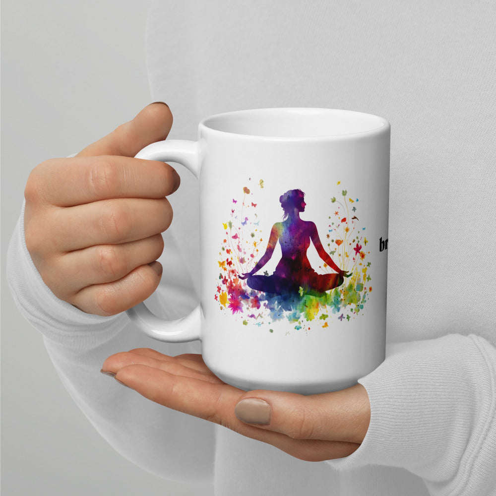 Breathe Yoga Meditation Mug - Rainbow Garden - 15 oz