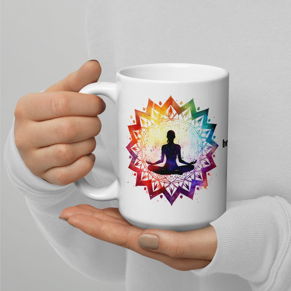 Breathe Yoga Meditation Mug - Chakra Mandala - 15 oz