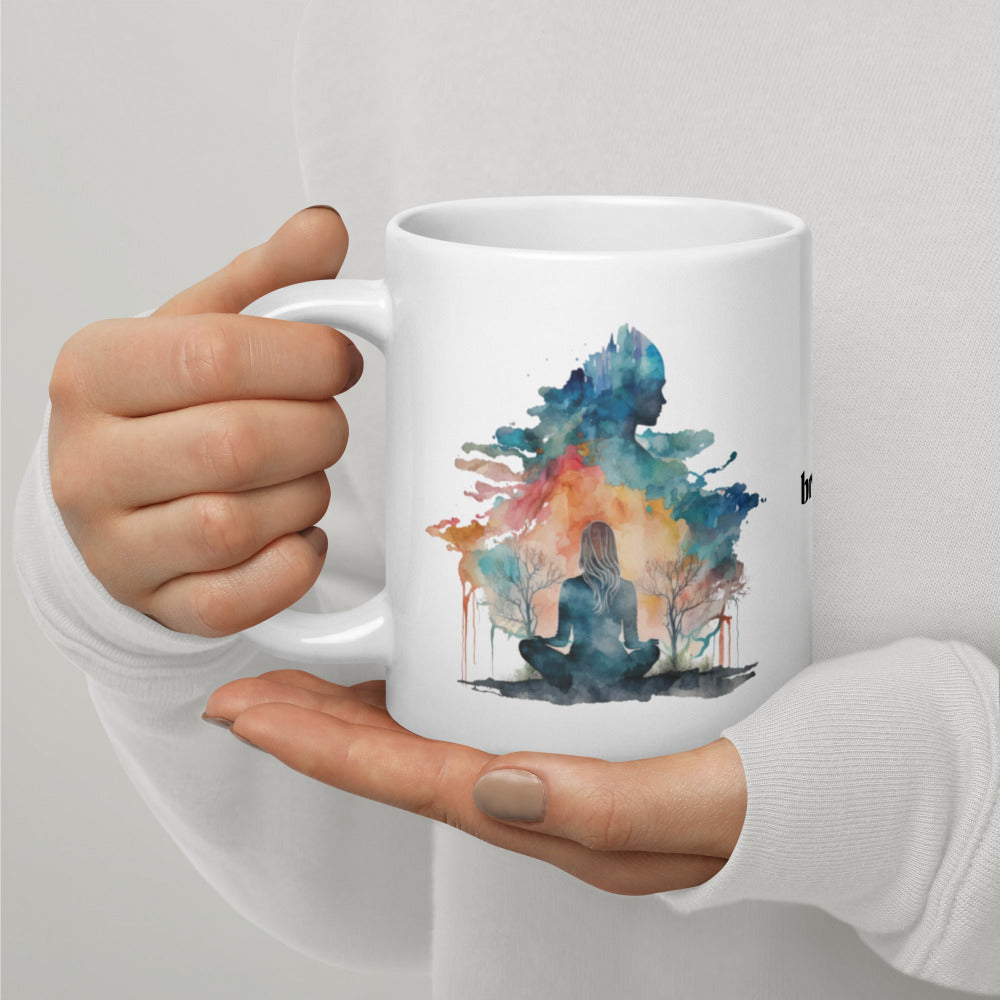 Breathe Yoga Meditation Mug - Watercolor Clouds - 20 oz