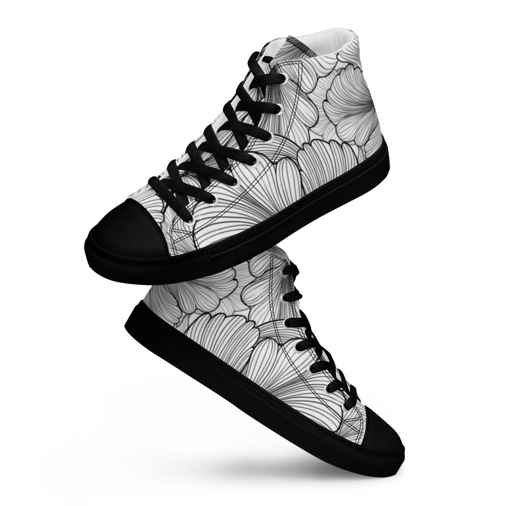 Flowing Petals Women’s High Top Sneakers - Black Color - https://ascensionemporium.net