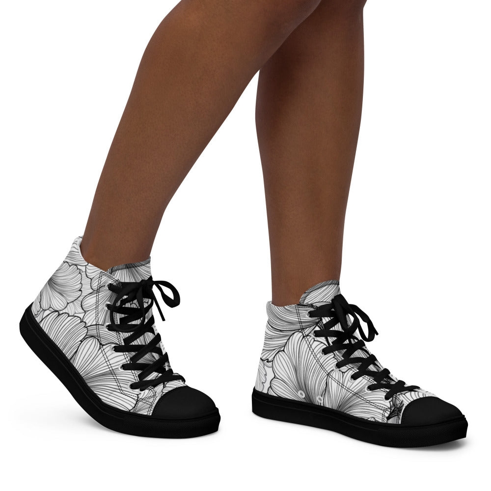 Flowing Petals Women’s High Top Sneakers - Black Color - https://ascensionemporium.net