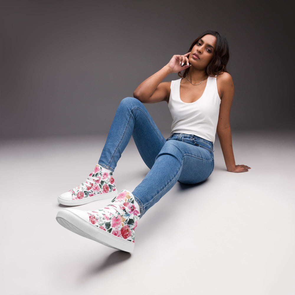 Pink Flower Power Women’s High Top Sneakers - https://ascensionemporium.net