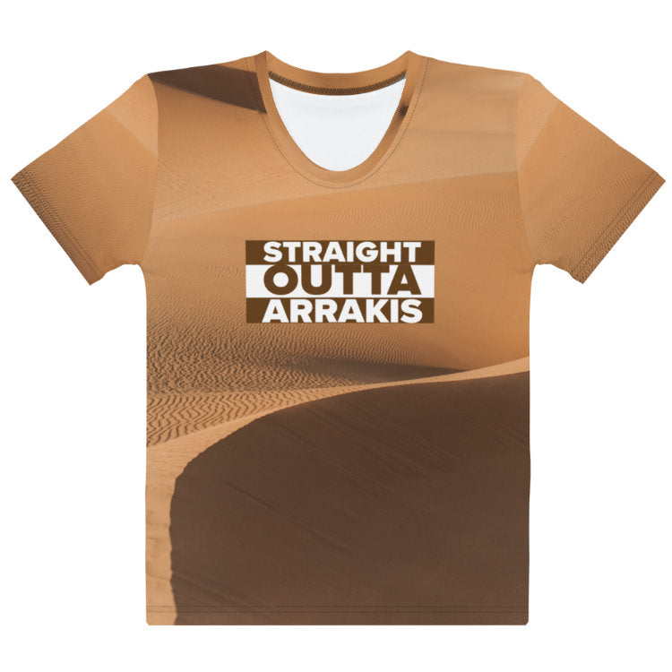 Dune — Straight Outta Arrakis Women's All-Over Print T-Shirt Front by https://ascensionemporium.net
