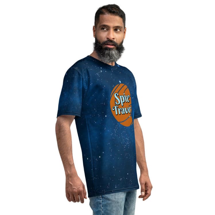 Dune - Spice Traveler Men's All-Over Print T-Shirt With Model Right by https://ascensionemporium.net