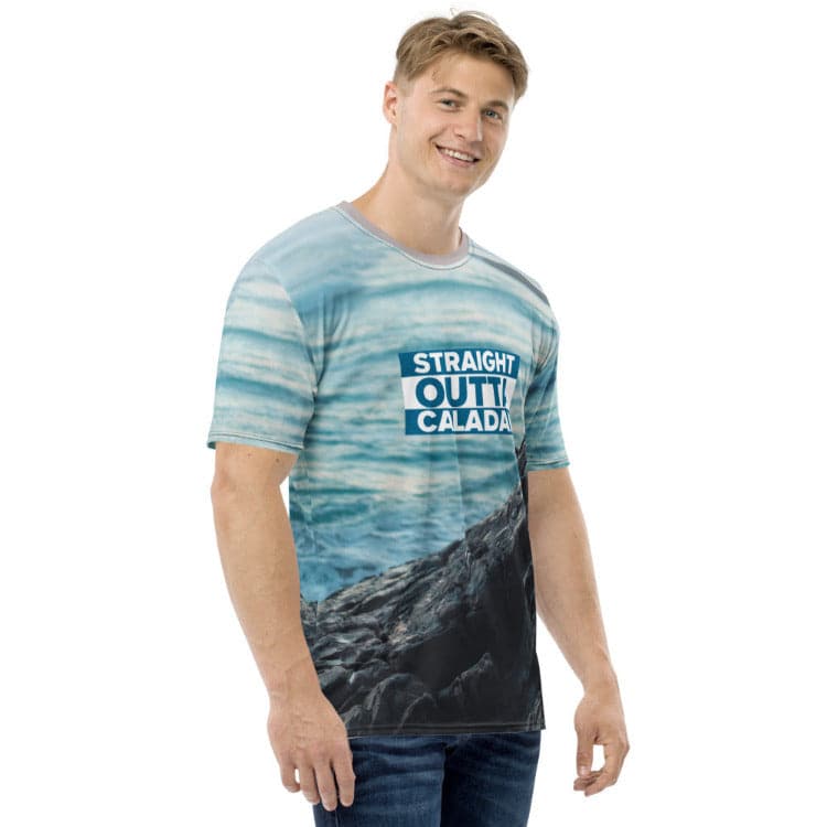 Dune — Straight Outta Caladan Men's All-Over Print Crew Neck T-Shirt With Model Right View by https://ascensionemporium.net