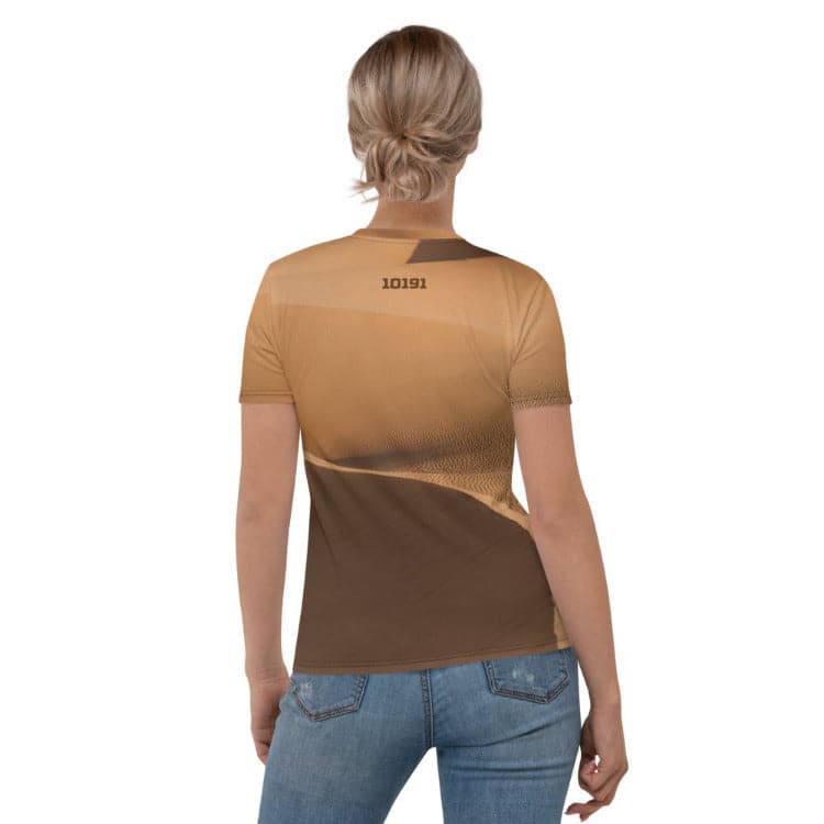 Dune — Straight Outta Arrakis Women's All-Over Print T-Shirt With Model Back View by https://ascensionemporium.net