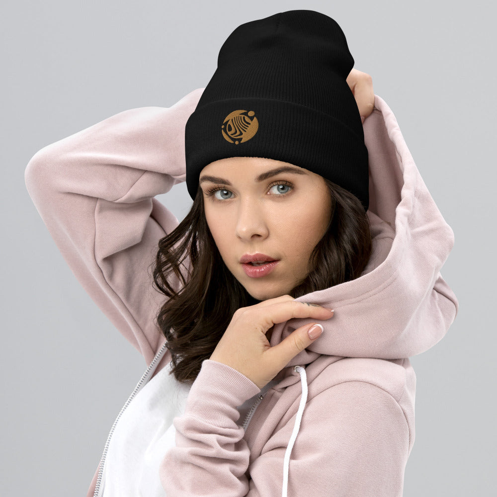 Dune - Ancient Arrakis With Moons Cuffed Beanie - Gold Embroidery - https://ascensionemporium.net