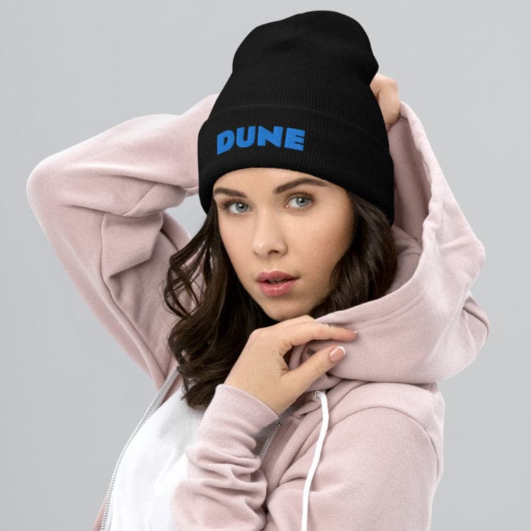 Dune Cuffed Beanie with Blue Stitch Embroidery - Black
