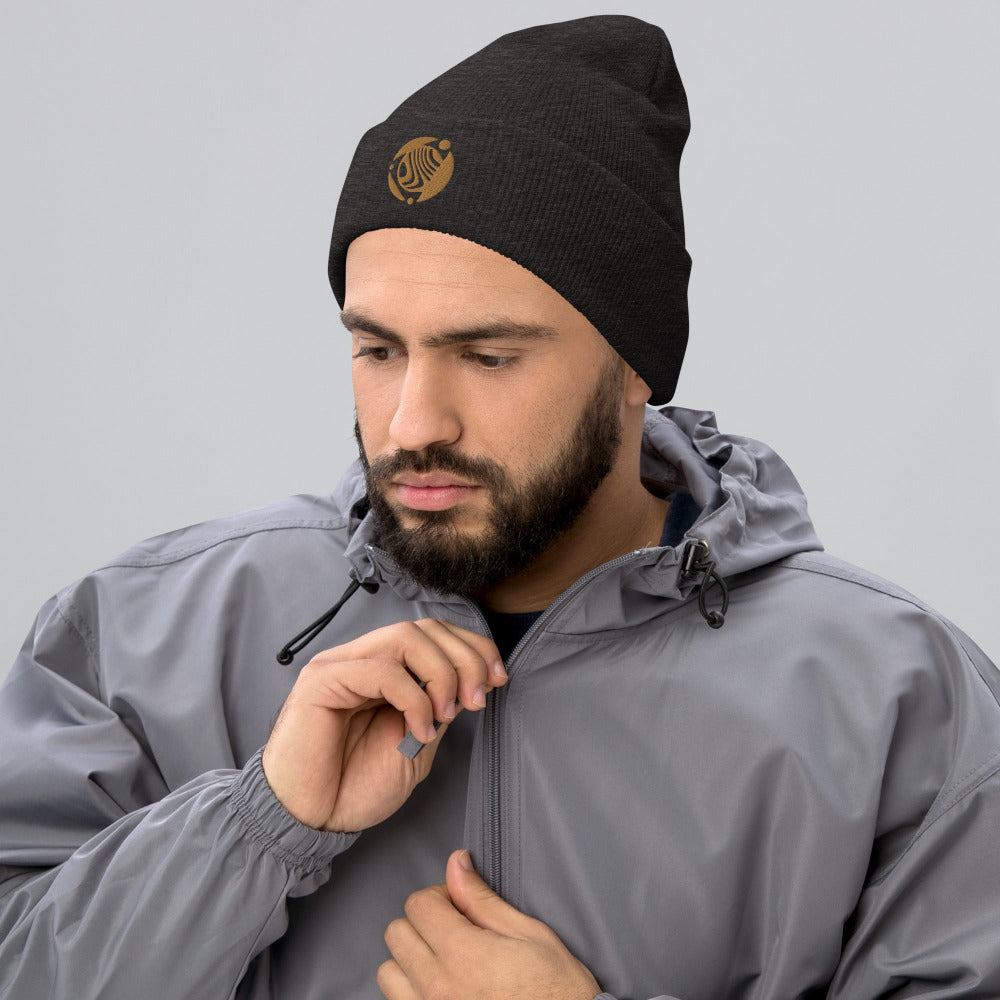 Dune - Ancient Arrakis With Moons Cuffed Beanie - Gold Embroidery - https://ascensionemporium.net