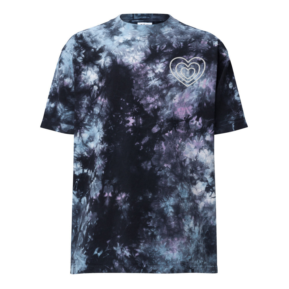 Triple Hearts Oversized Embroidered Tie-Dye T-Shirt - https://ascensionemporium.net