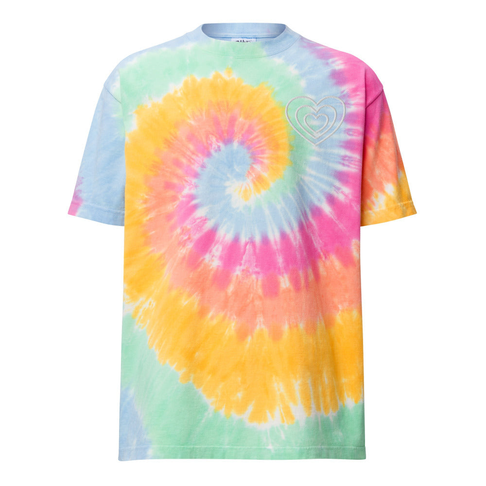 Triple Hearts Oversized Embroidered Tie-Dye T-Shirt - https://ascensionemporium.net