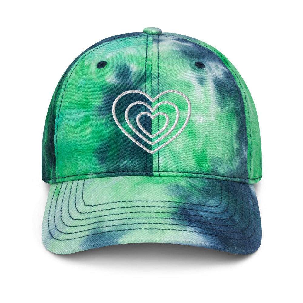 Triple Hearts Embroidered Adjustable Tie-Dye Cap - https://ascensionemporium.net