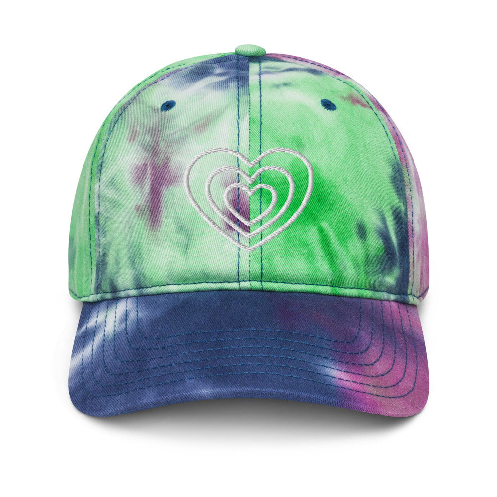 Triple Hearts Embroidered Adjustable Tie-Dye Cap - https://ascensionemporium.net