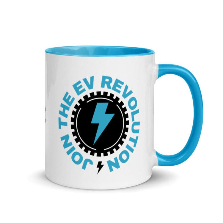 Join The EV Revolution Mug with Blue Color Inside And On Handle- Electric Vehicle Mug - Electric Car Mug - by https://ascensionemporium.net